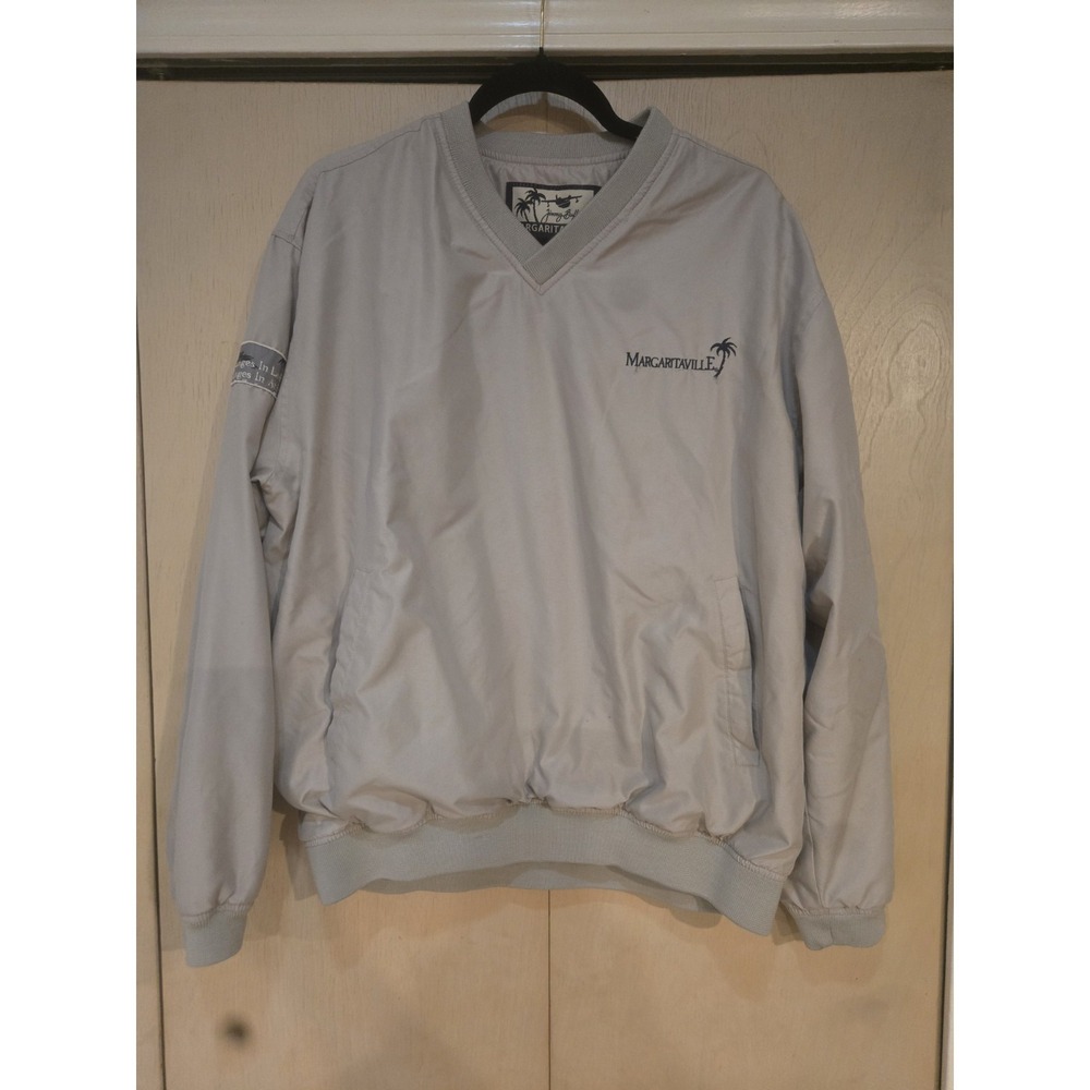 Jimmy Buffett Margaritaville Windbreaker Pullover Jacket Mens L Gray V Neck Golf
